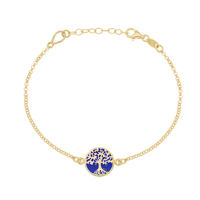 9ct Yellow Gold Lapis Lazuli Round Tree of Life Chain Bracelet