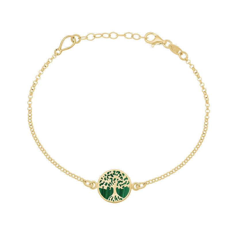 9ct Yellow Gold Malachite Round Tree of Life Chain Bracelet