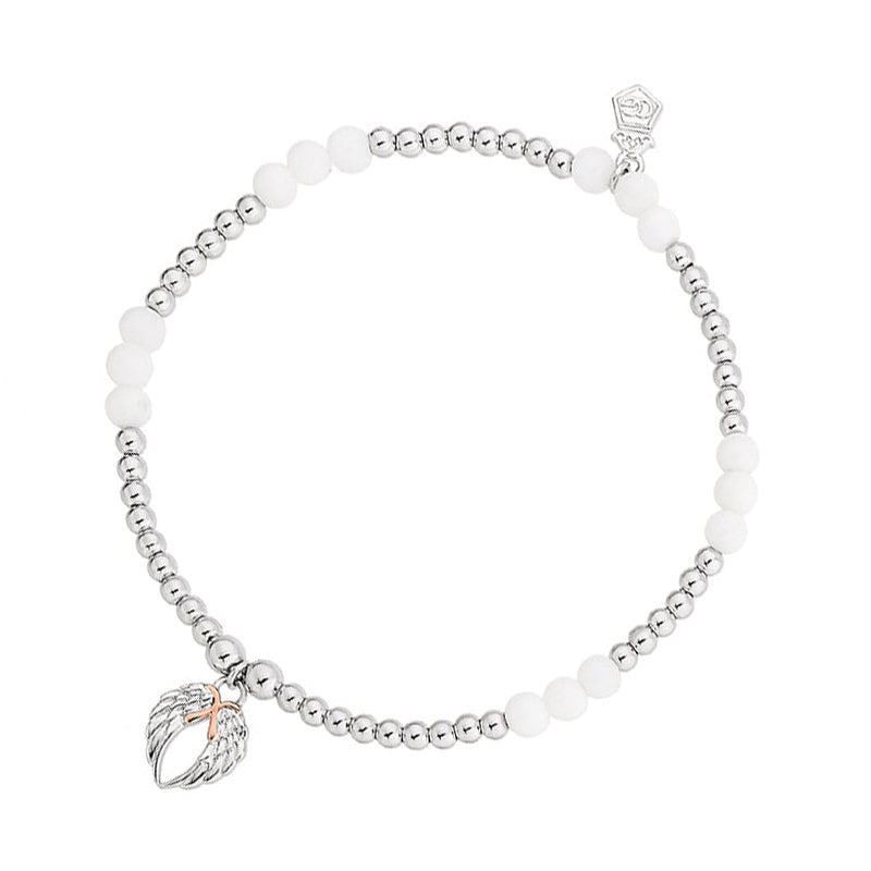 Clogau Angel Wings Heart Affinity Sterling Silver Bead Bracelet 16.5-17.5cm D