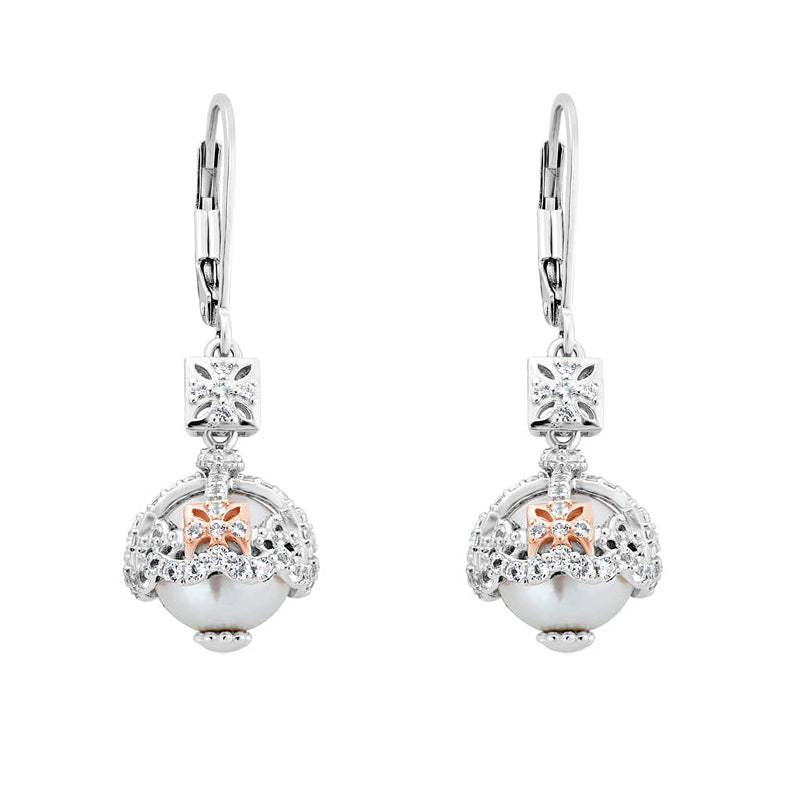 Clogau Royal Crown Sterling Silver White Topaz Pearl Drop Earrings D