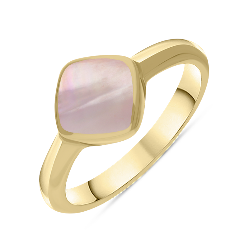 9ct Yellow Gold Pink Mother of Pearl Cushion Ring