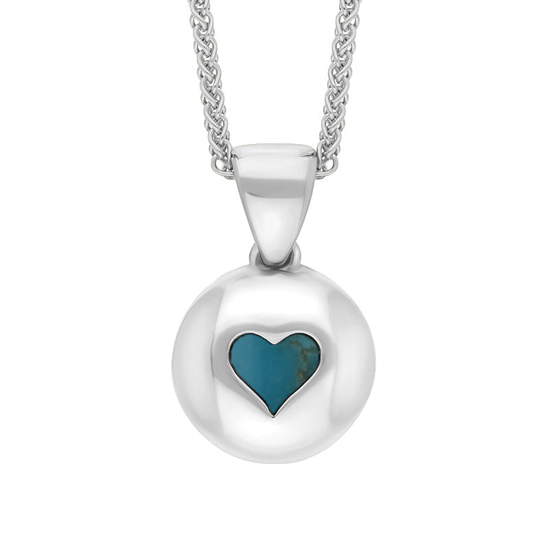 Sterling Silver Turquoise Heart Disc Necklace