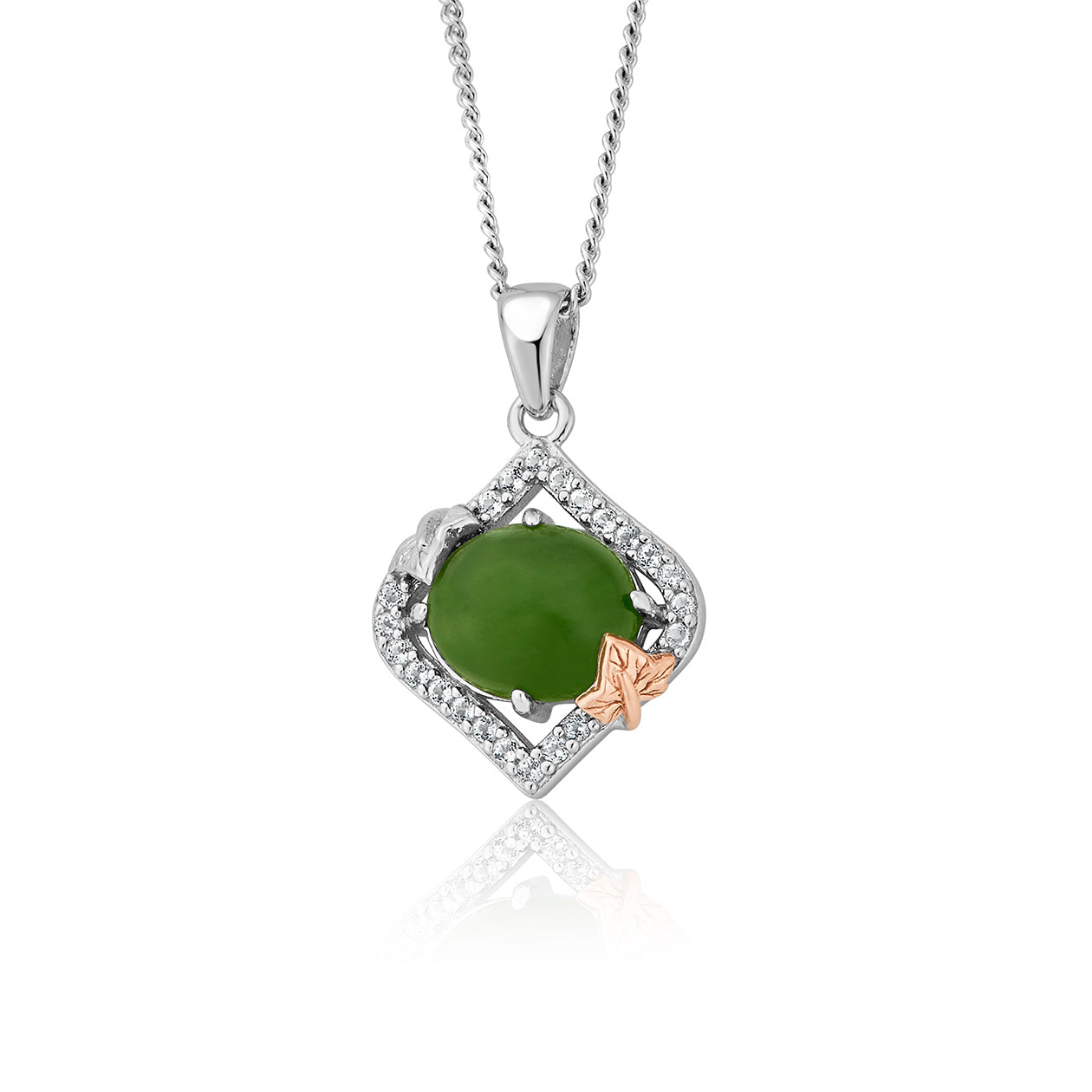 Clogau Ivy Leaf Green Jasper White Topaz Sterling Silver Pendant D Necklace D