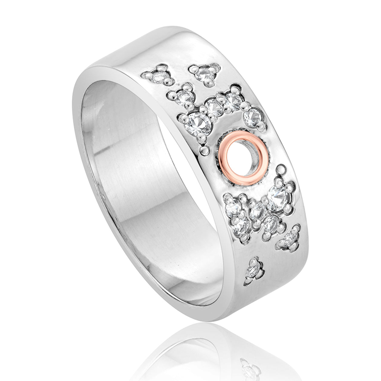 Clogau Cariad Sparkle Sterling Silver Wide Band Ring D