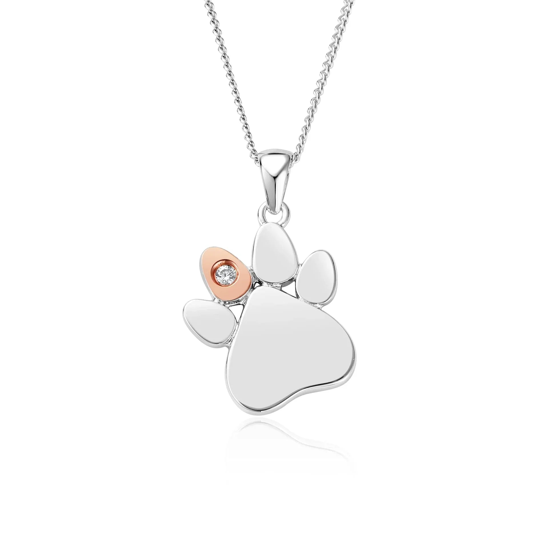 Clogau Paw Prints On My Heart Sterling Silver April Birthstone CZ Necklace