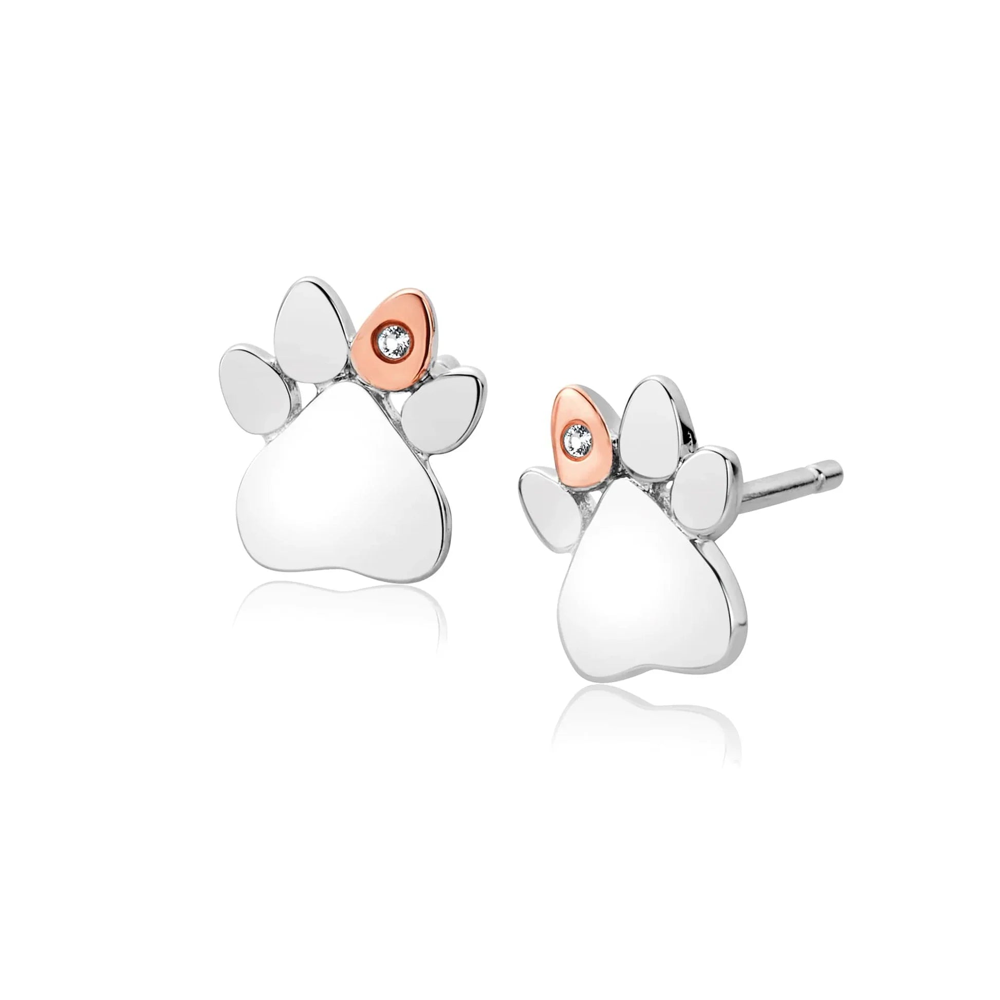 Clogau Paw Prints on My Heart Sterling Silver Diamond Stud Earrings