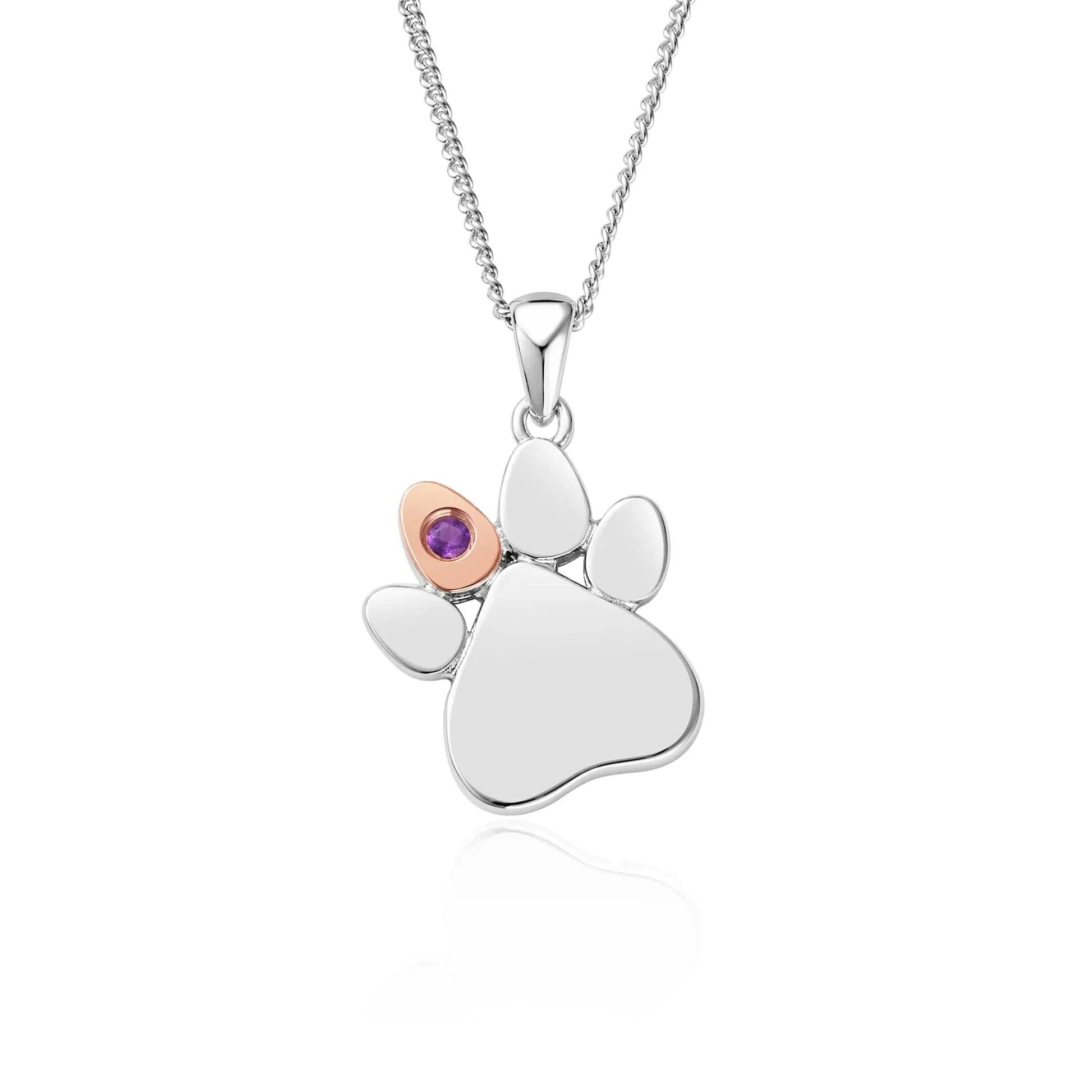 Clogau Paw Prints On My Heart Sterling Silver February Birthstone Amethyst Necklace