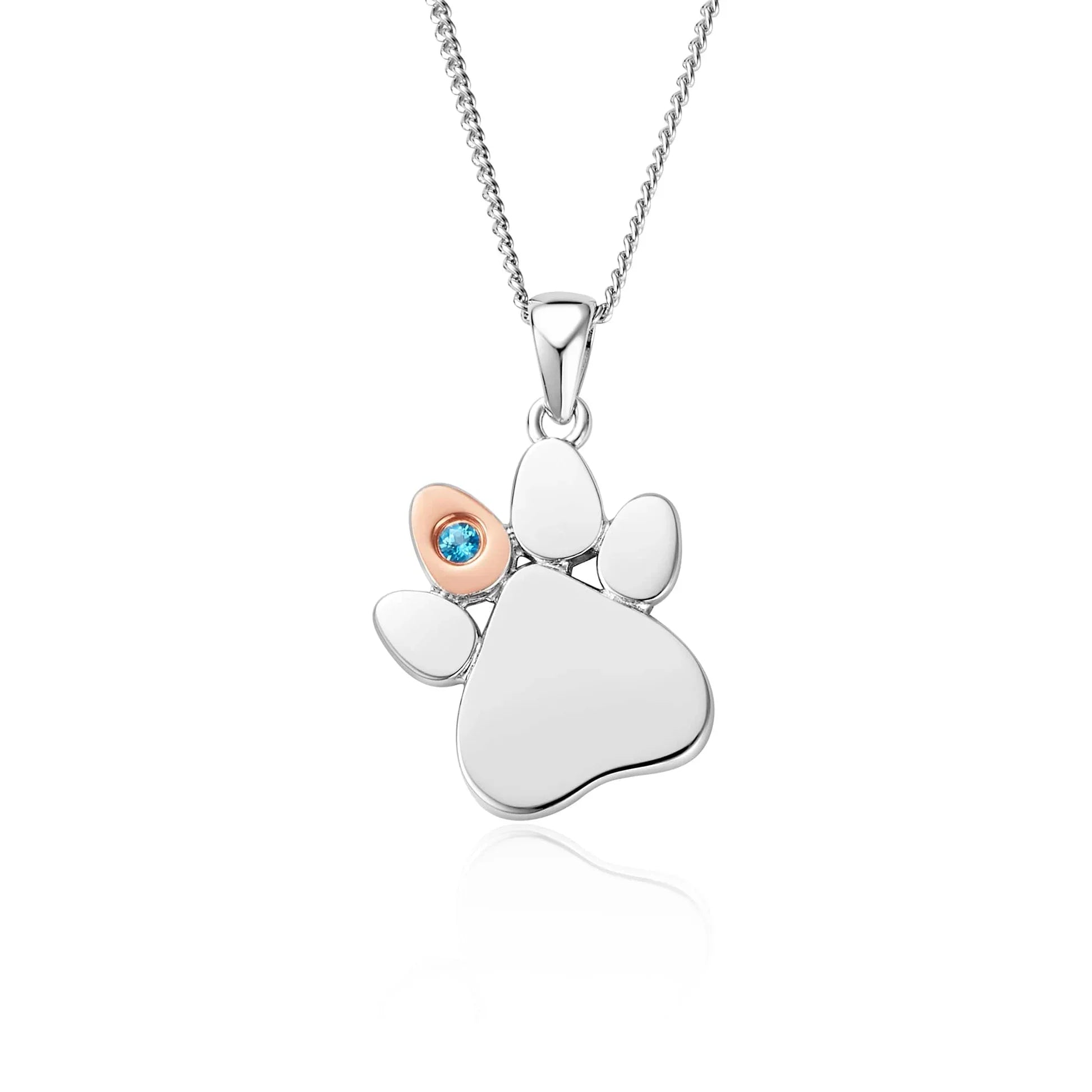 Clogau Paw Prints On My Heart Sterling Silver January Birthstone Topaz Necklace