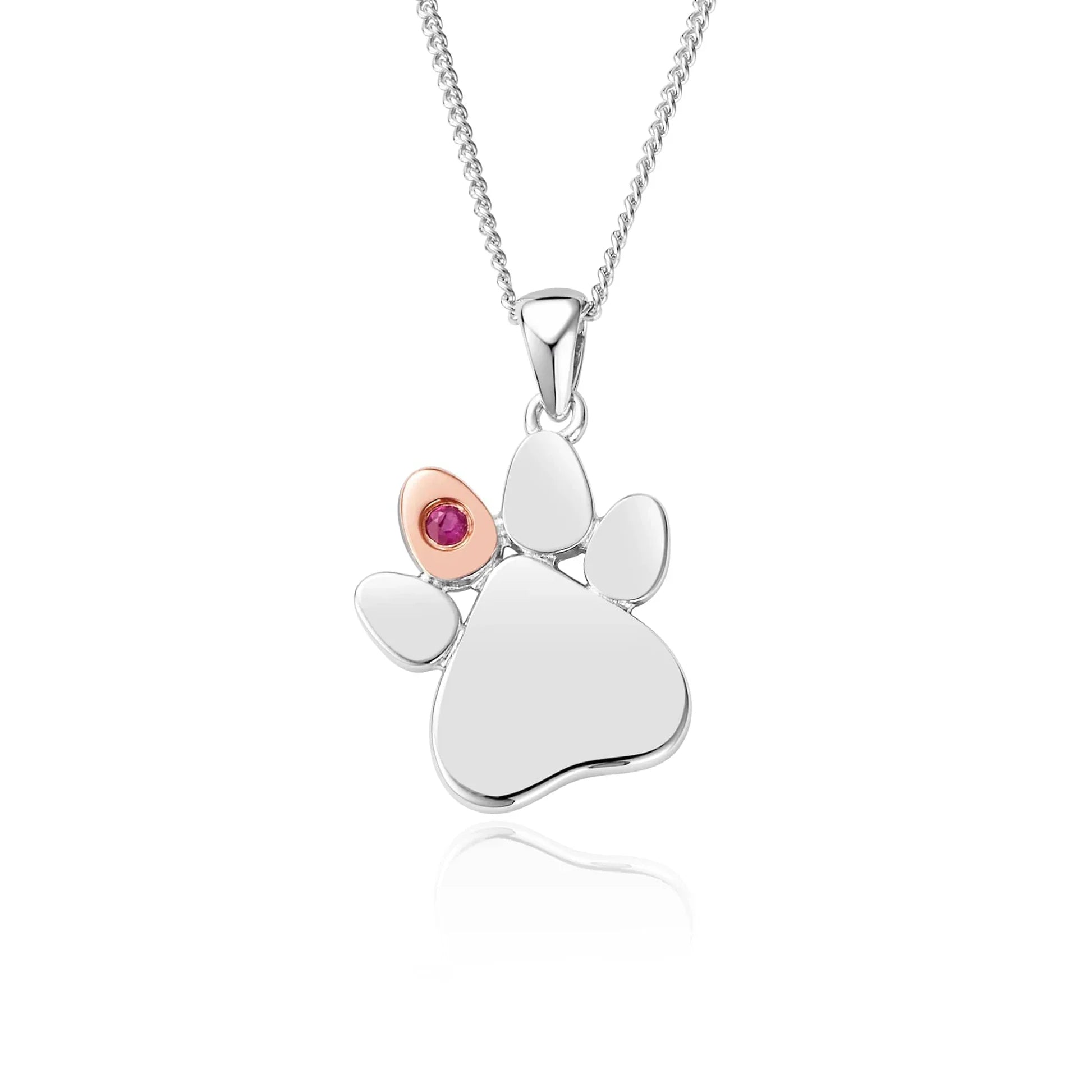 Clogau Paw Prints On My Heart Sterling Silver July Birthstone Ruby Necklace