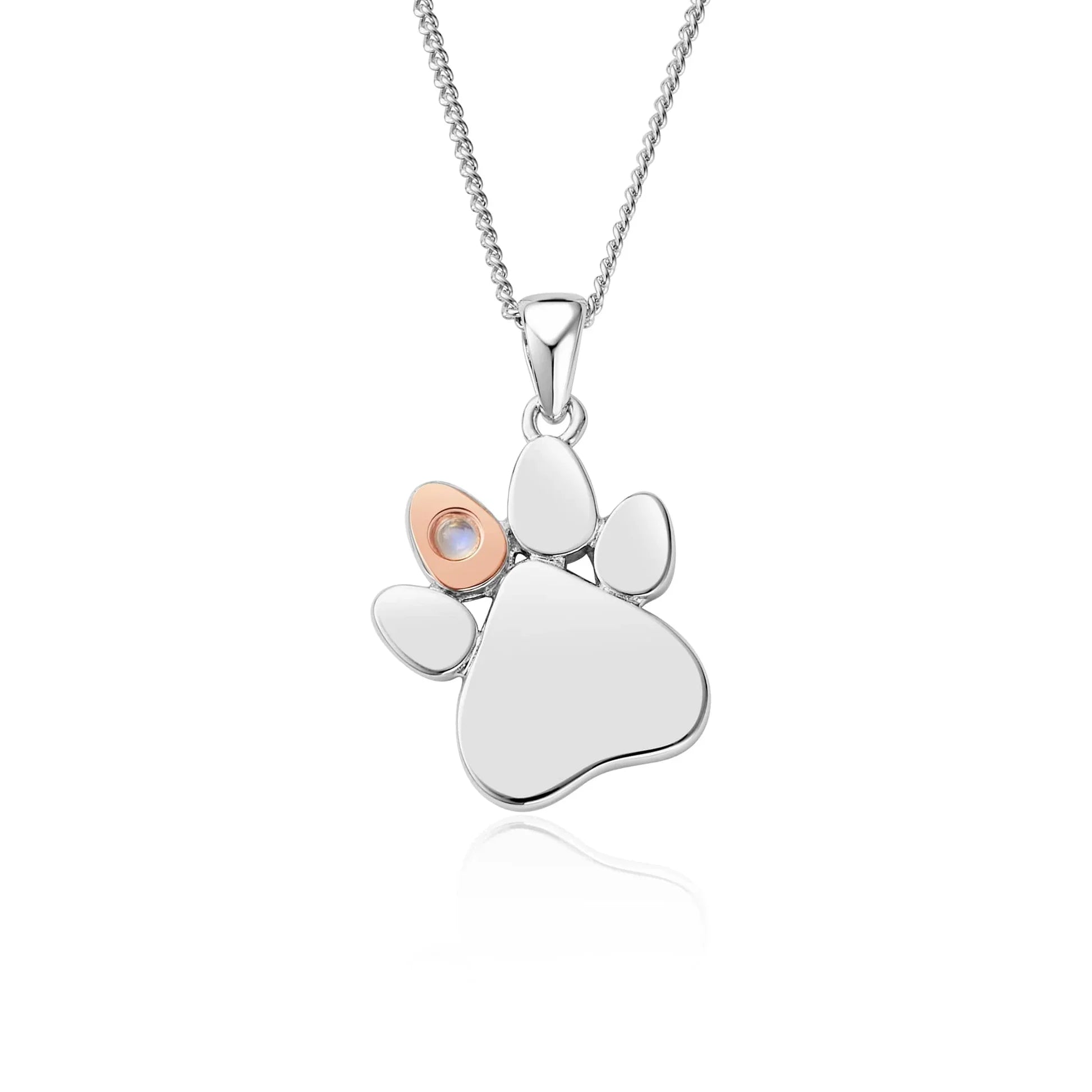 Clogau Paw Prints On My Heart Sterling Silver June Birthstone Moonstone Necklace
