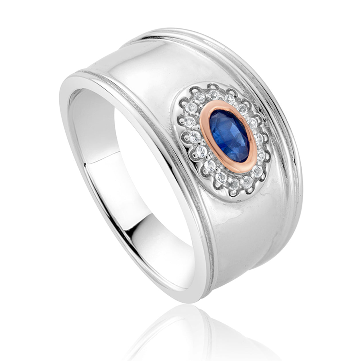 Clogau Princess Diana Sterling Silver Sapphire Wide Ring