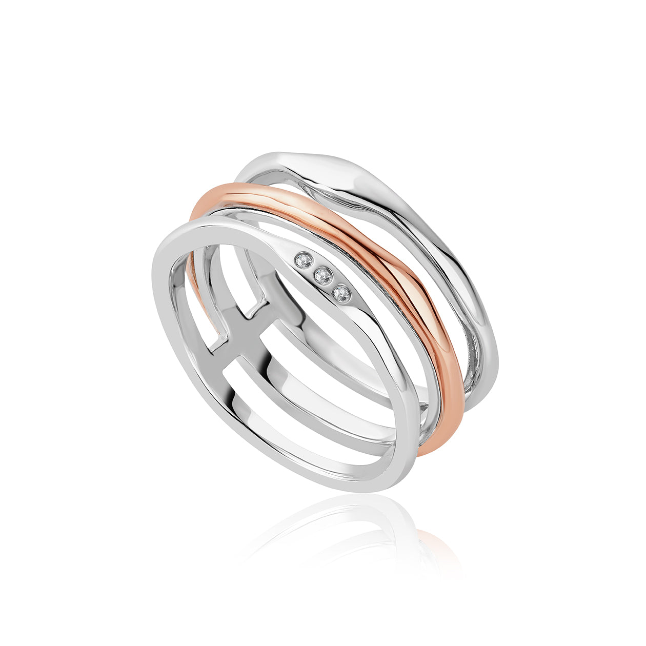 Clogau Ripples Triple Band Sterling Silver White Topaz Ring
