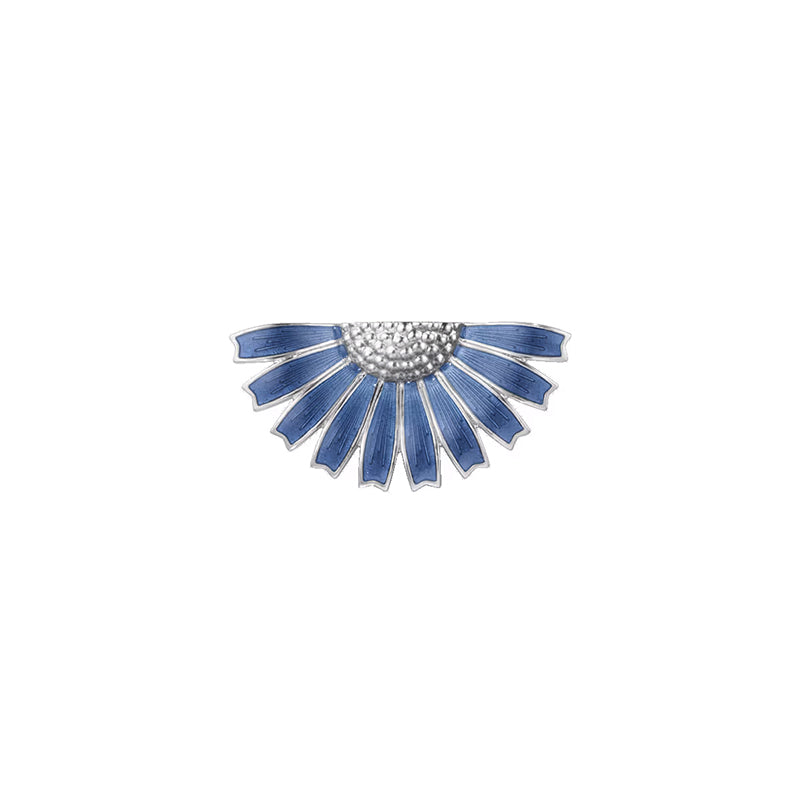 Georg Jensen Daisy Sterling Silver Blue Enamel Half Flower Brooch