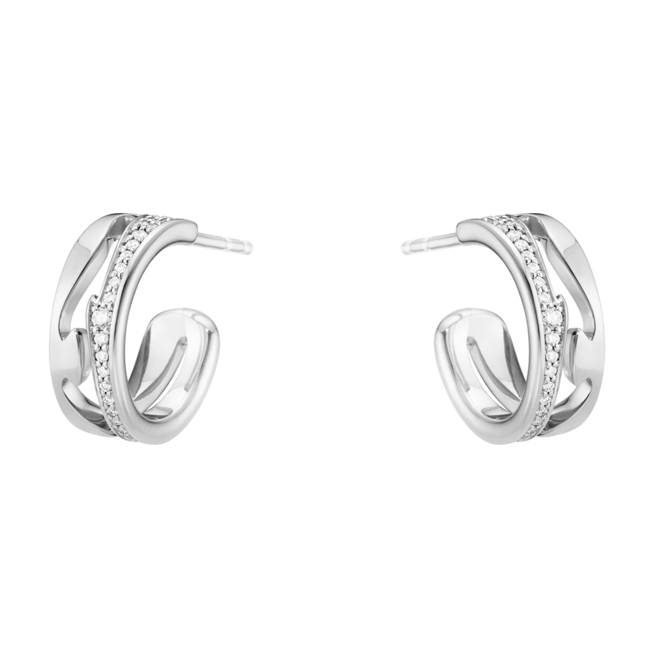 Georg Jensen Fusion 18ct White Gold Diamond Pave Hoop Earrings