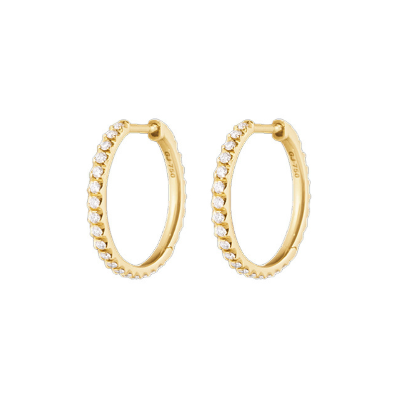 Georg Jensen Signature Diamonds 18ct Yellow Gold 0.30ct Hoop Earrings Pair