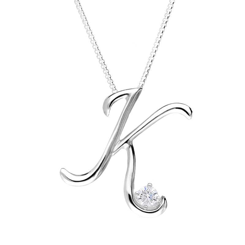 Love Letters 18ct White Gold 0.10ct Diamond Initial K Necklace