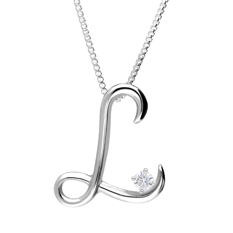 Love Letters 18ct White Gold 0.10ct Diamond Initial L Necklace