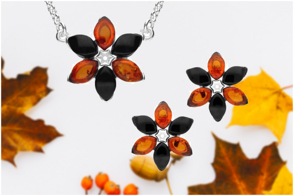 sterling-silver-amber-whitby-jet-flower-necklace-earrings