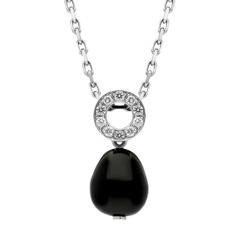 18ct White Gold Whitby Jet Diamond Bead Pave Set Open Round Top Necklace D