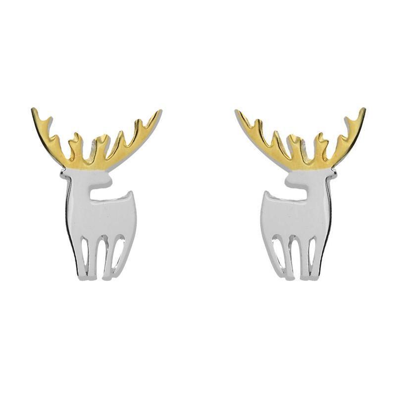 Yellow Gold Plated Sterling Silver Reindeer Silhouette Earrings