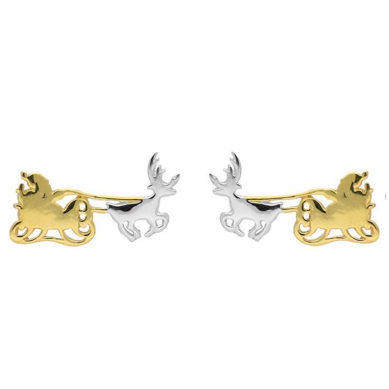 Yellow Gold Plated Sterling Silver Santa’s Sleigh Stud Earrings