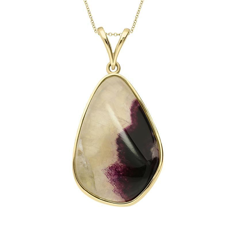 18ct Yellow Gold Blue John Faceted Unique Abstract Pear Necklace D