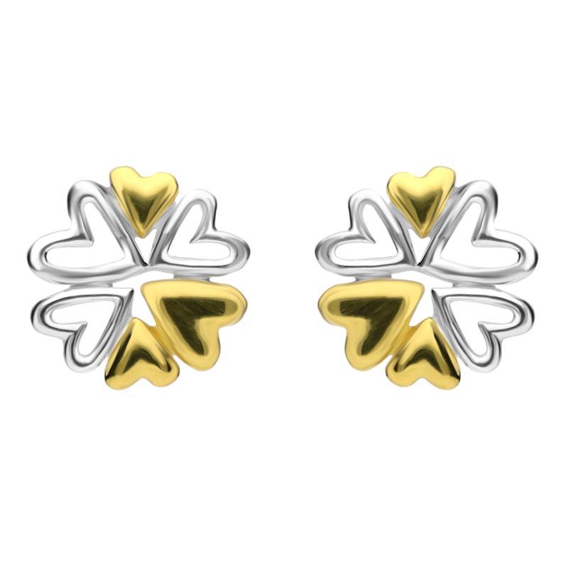 Yellow Gold Sterling Silver Plated Heart Snowflake Stud Earrings