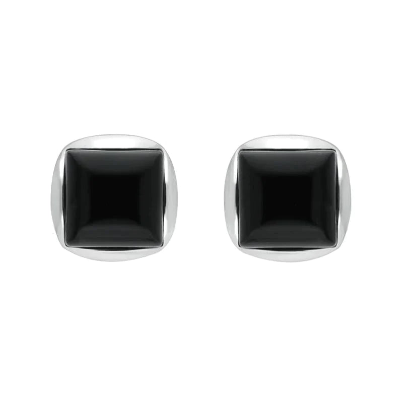 Sterling Silver Whitby Jet Square Stud Earrings