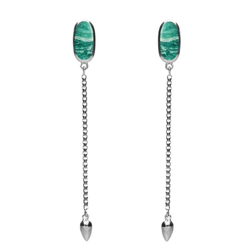 Sterling Silver Amazonite Lineaire Long Drop Stud Earrings