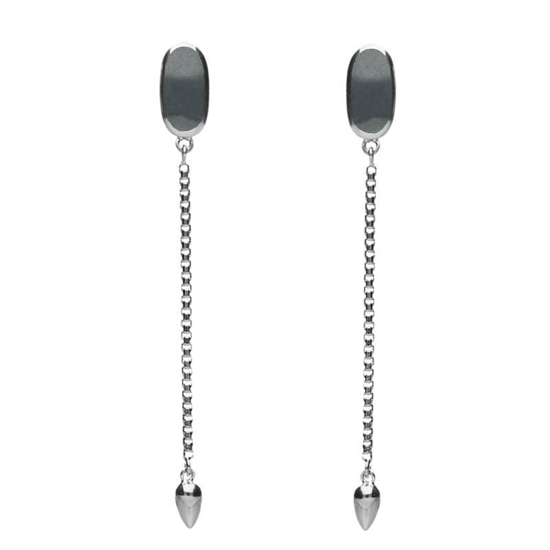 Sterling Silver Hematite Lineaire Long Drop Stud Earrings