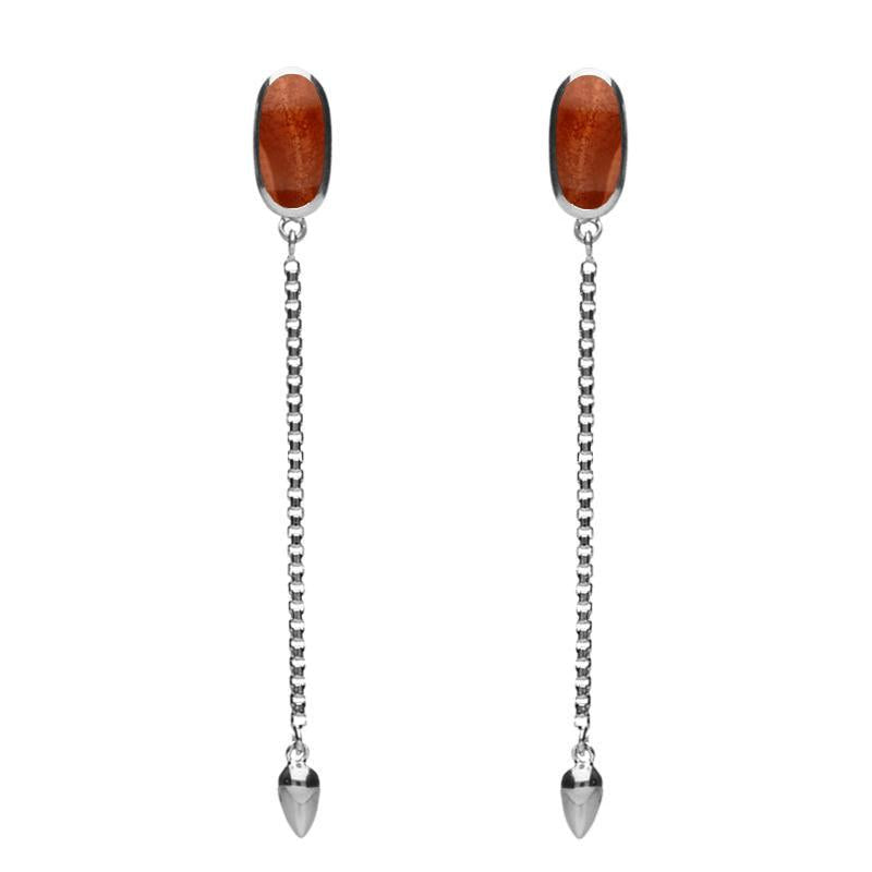 Sterling Silver Jasper Lineaire Long Drop Stud Earrings