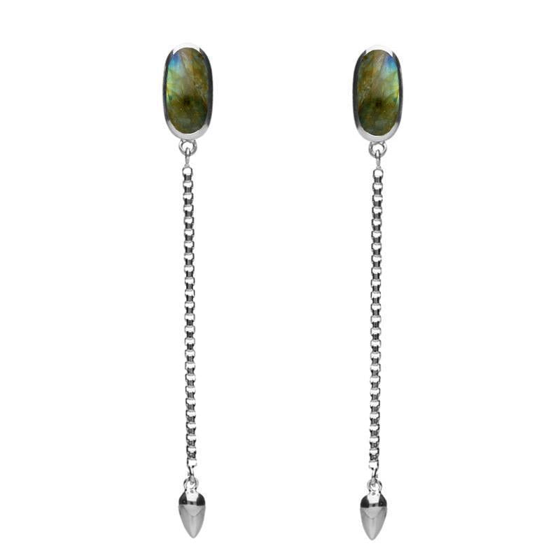 Sterling Silver Labradorite Lineaire Long Drop Stud Earrings