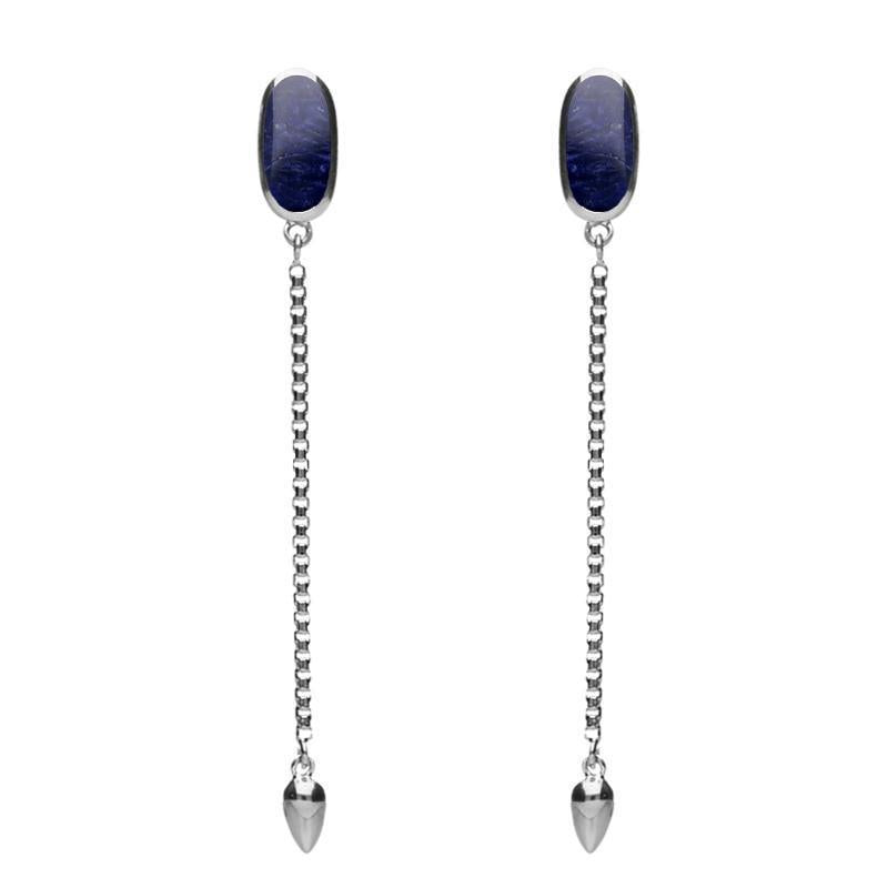 Sterling Silver Sodalite Lineaire Long Drop Stud Earrings