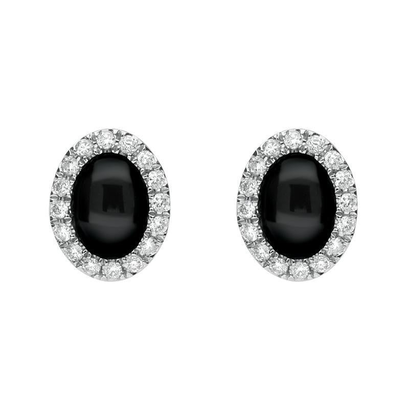 18ct White Gold Whitby Jet 0.20ct Diamond Oval Open Hearts Stud Earrings