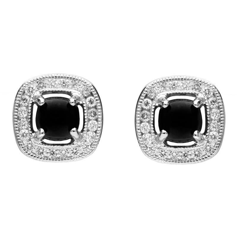 18ct White Gold Whitby Jet and Diamond Stud Earrings