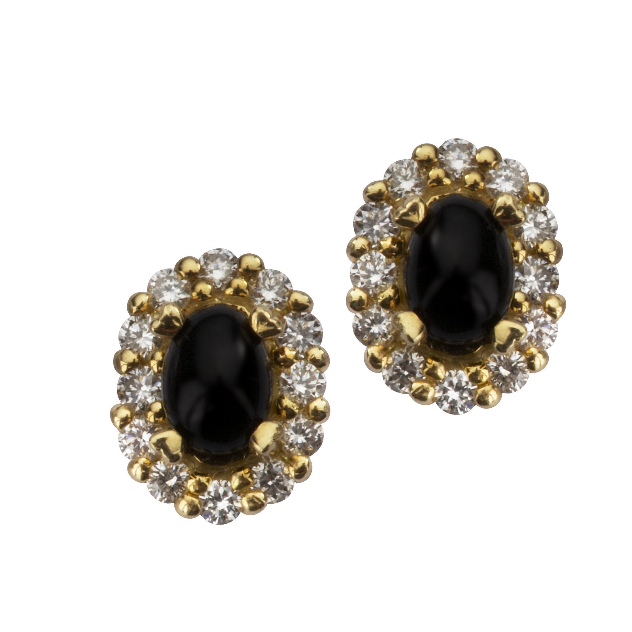 18ct Yellow Gold Whitby Jet 0.55ct Diamond Oval Cluster Stud Earrings