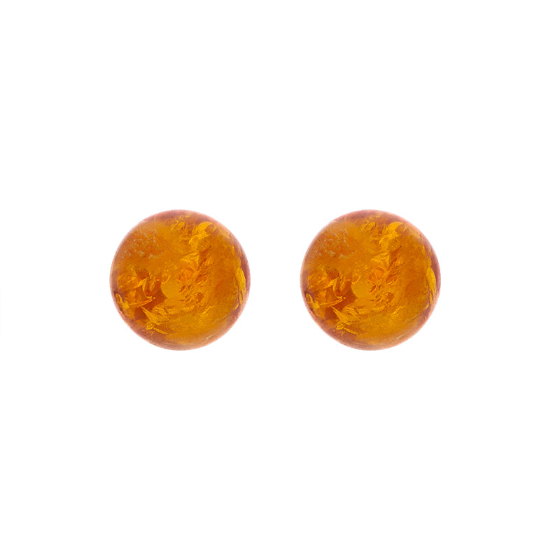 Sterling Silver Cognac Amber 6mm Ball Stud Earrings