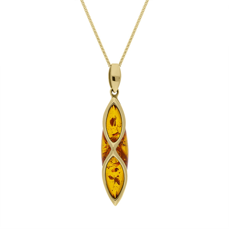 9ct Yellow Gold Amber Long Marquise Lattice Necklace D