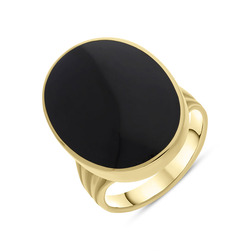 9ct Yellow Gold and Whitby Jet Oval Plain Edge Ring