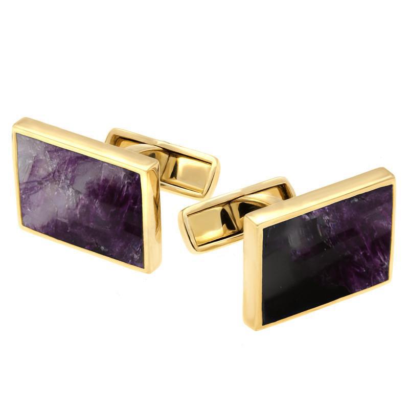 9ct Yellow Gold Blue John Oblong Cufflinks