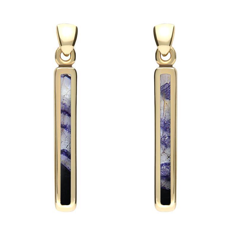 9ct Yellow Gold Blue John Short Slim Drop Earrings