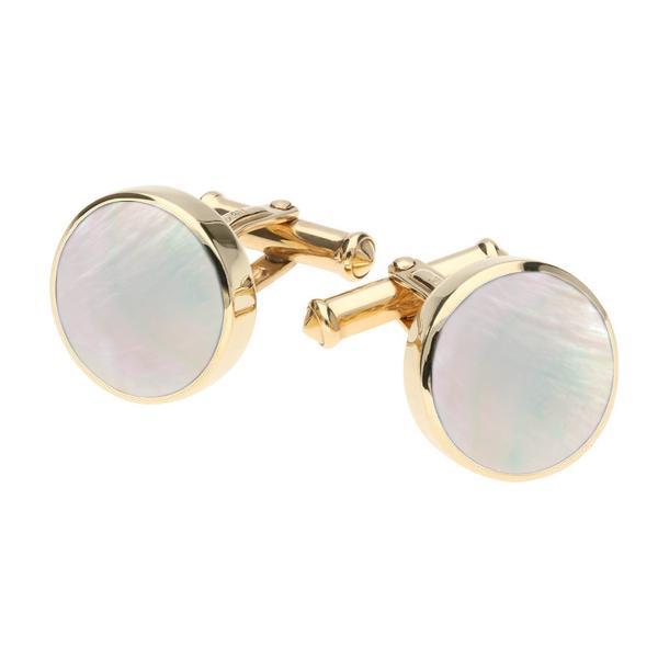 9ct Yellow Gold Mother Of Pearl Round Shape Cufflinks