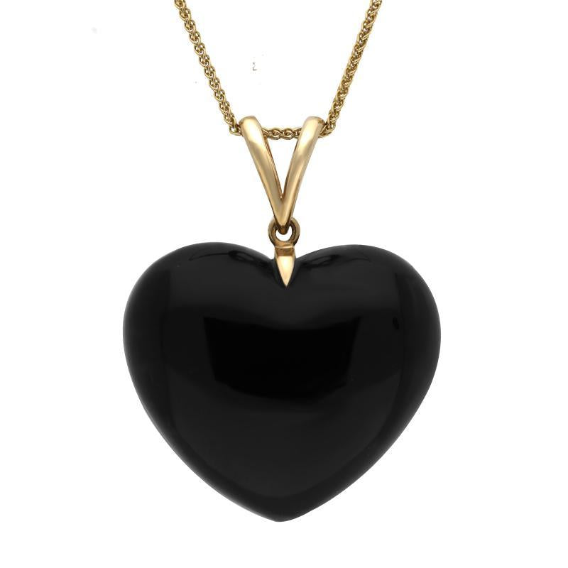 9ct Yellow Gold Whitby Jet Carved Heart Split Bail Necklace