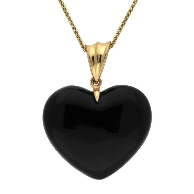 9ct Yellow Gold Whitby Jet Carved Heart Wavy Bail Necklace