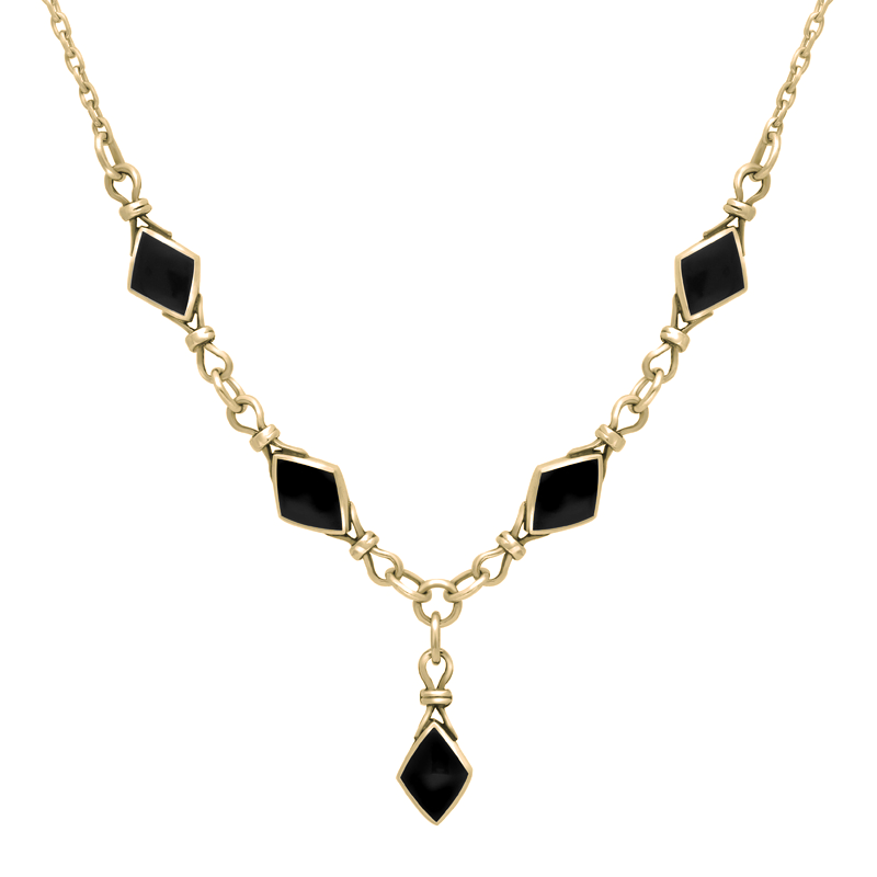9ct Yellow Gold Whitby Jet Diamond Shaped Necklace