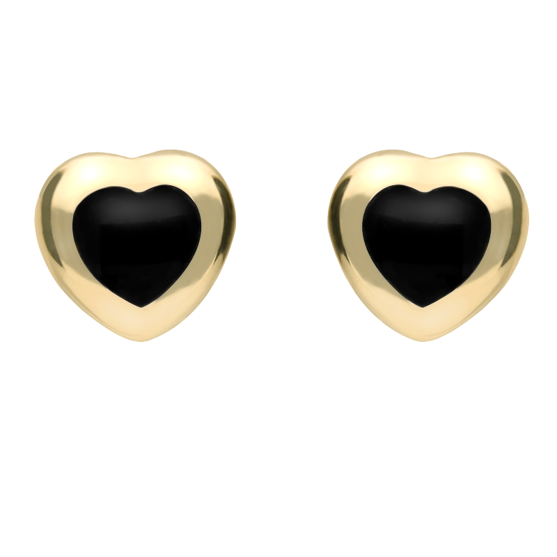 9ct Yellow Gold Whitby Jet Framed Heart Stud Earrings