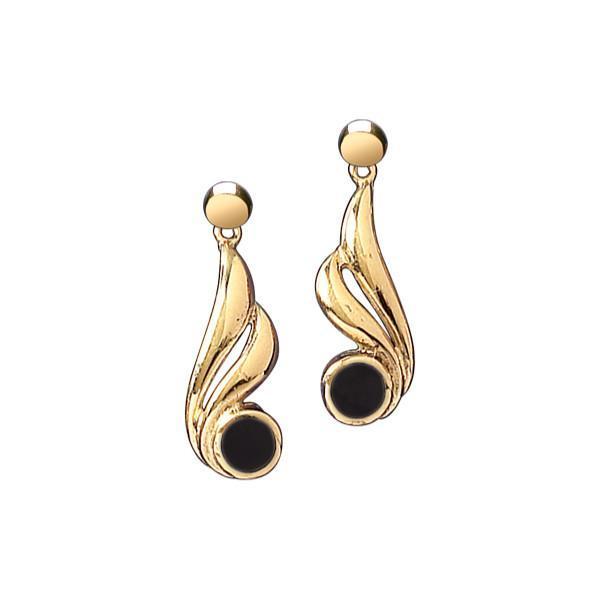 9ct Yellow Gold Whitby Jet Gold Double Twist Drop Earrings