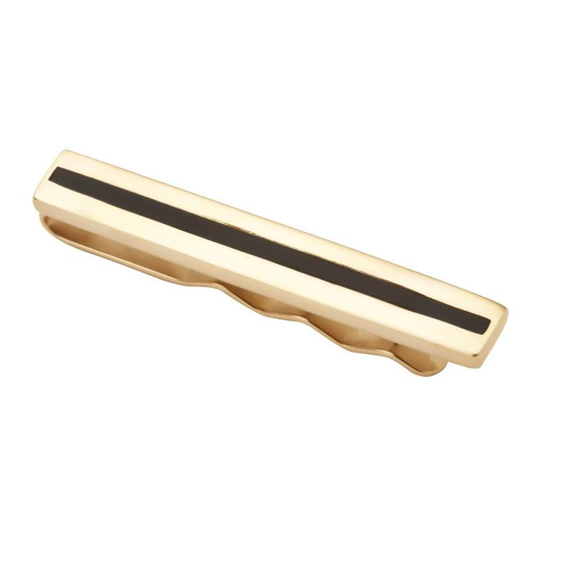 9ct Yellow Gold Whitby Jet Inlaid Tie Slide