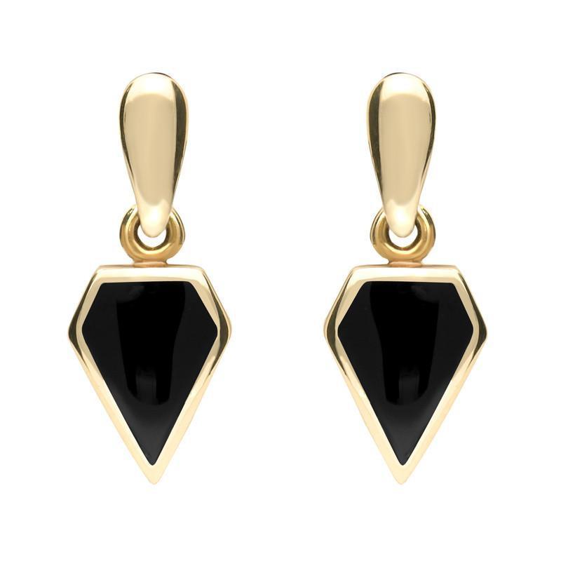 9ct Yellow Gold Whitby Jet Small Kite Drop Earrings