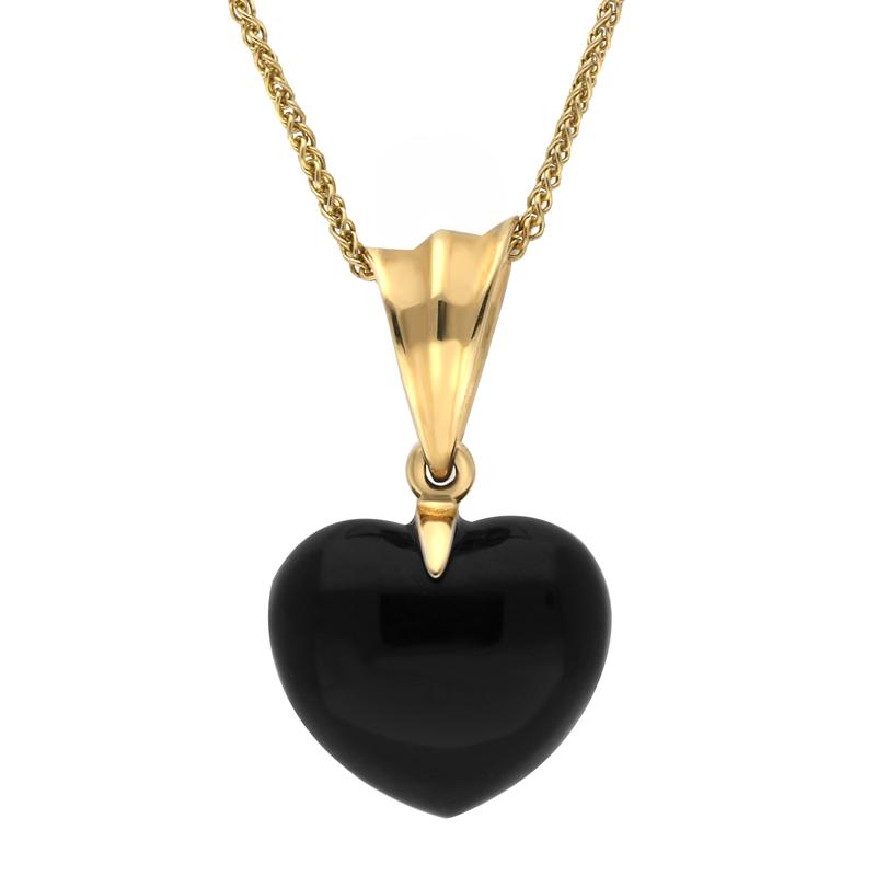 9ct Yellow Gold Whitby Jet Small Carved Heart Wavy Bail Necklace